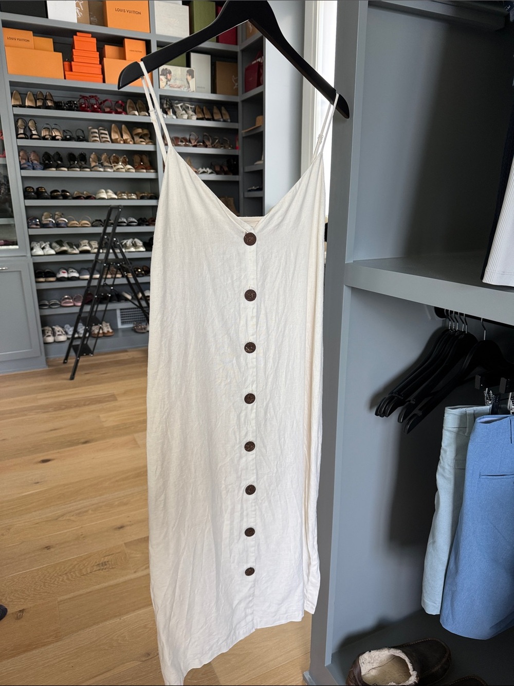 RAILS Sleeveless Button-Front Linen Slip Dress in Cream